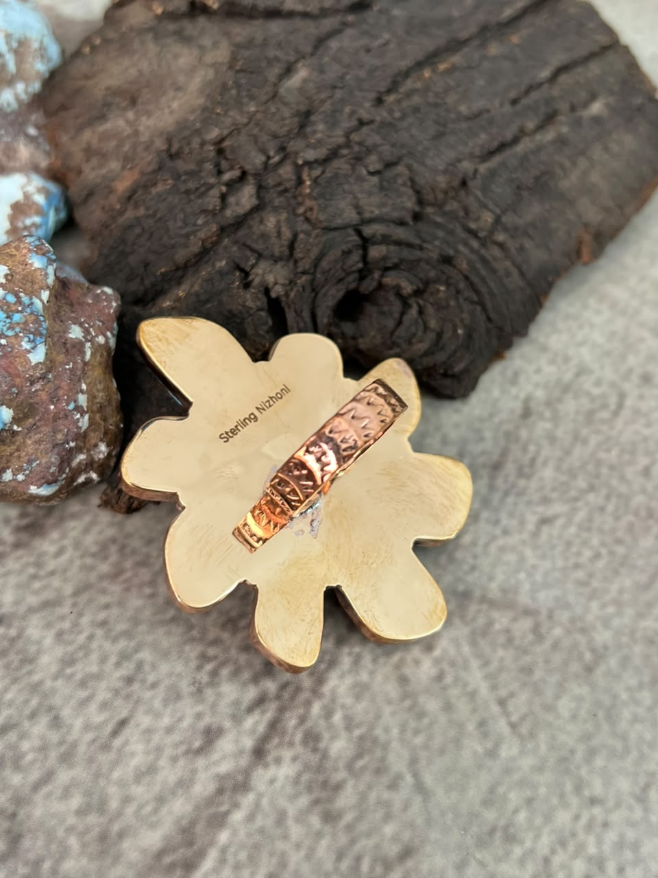 Handmade Golden Hills Turquoise Copper Collection: Adjustable Ring Signed Nizhoni