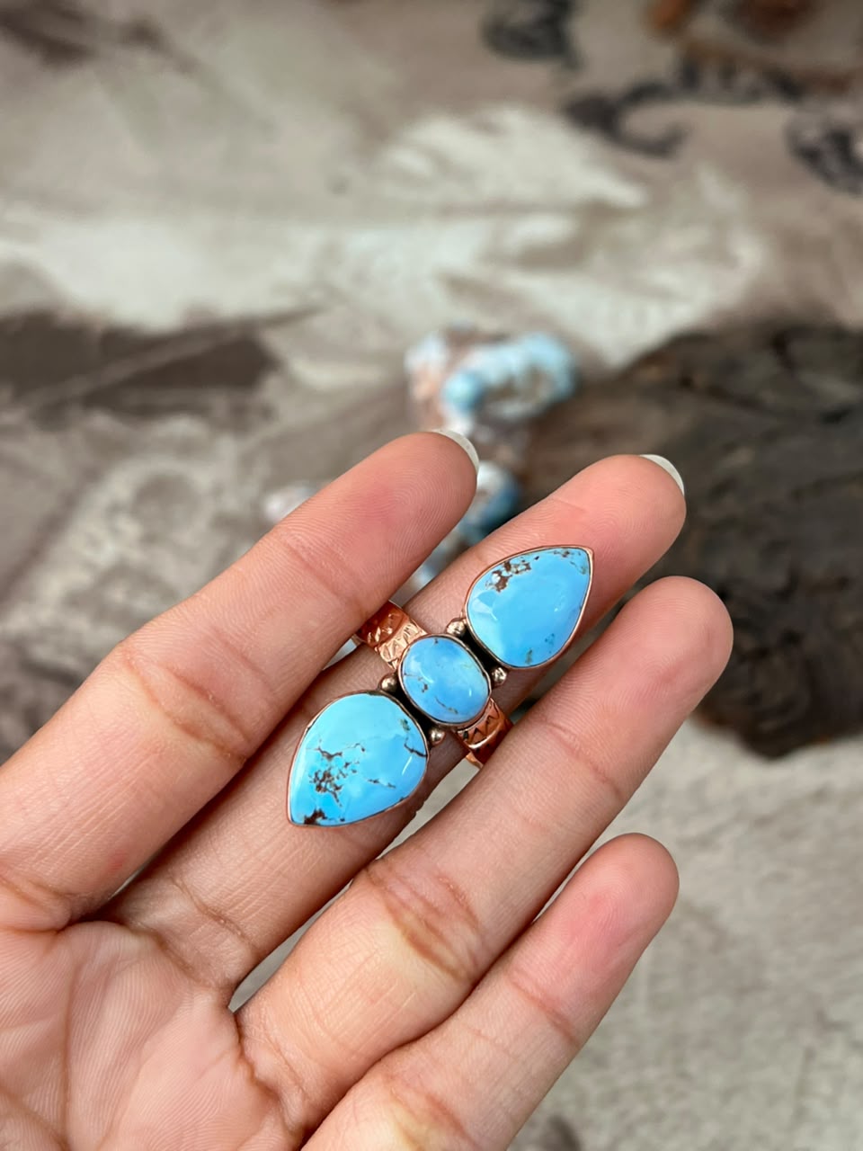 Handmade Golden Hills Turquoise Copper Collection: Adjustable Ring Signed Nizhoni