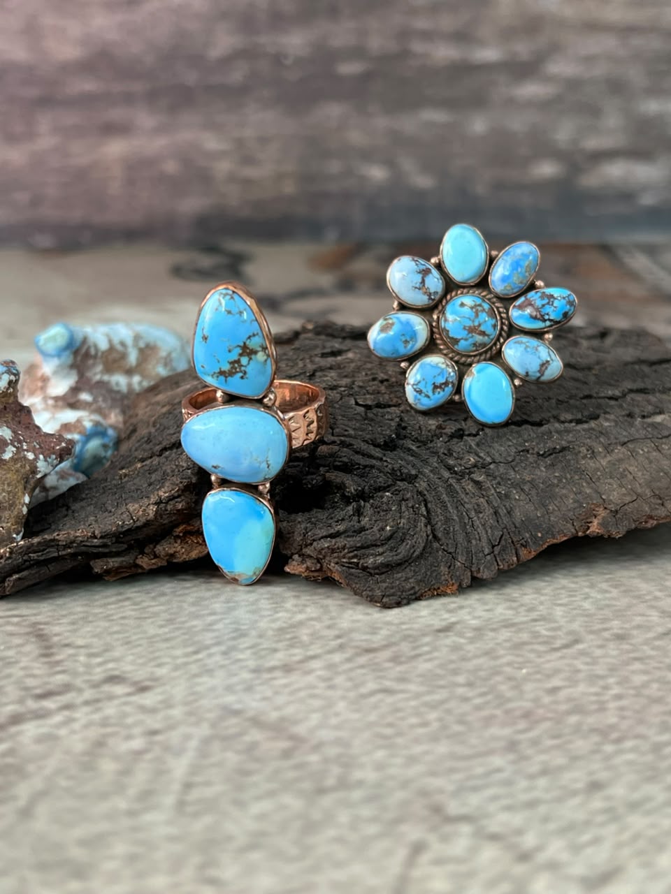 Handmade Golden Hills Turquoise Copper Collection: Adjustable Ring Signed Nizhoni