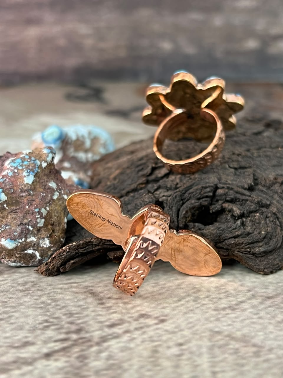 Handmade Golden Hills Turquoise Copper Collection: Adjustable Ring Signed Nizhoni