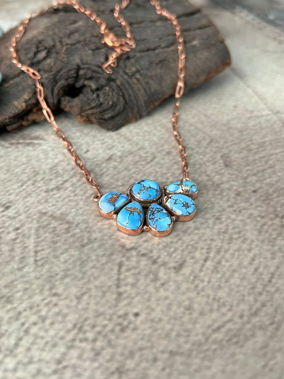 Handmade Golden Hills Turquoise Copper Collection: Necklace Signed Nizhoni
