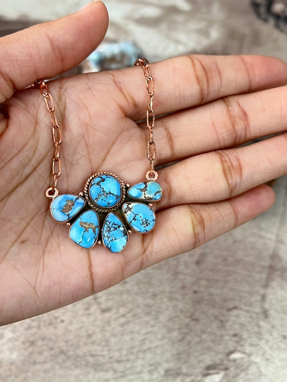 Handmade Golden Hills Turquoise Copper Collection: Necklace Signed Nizhoni