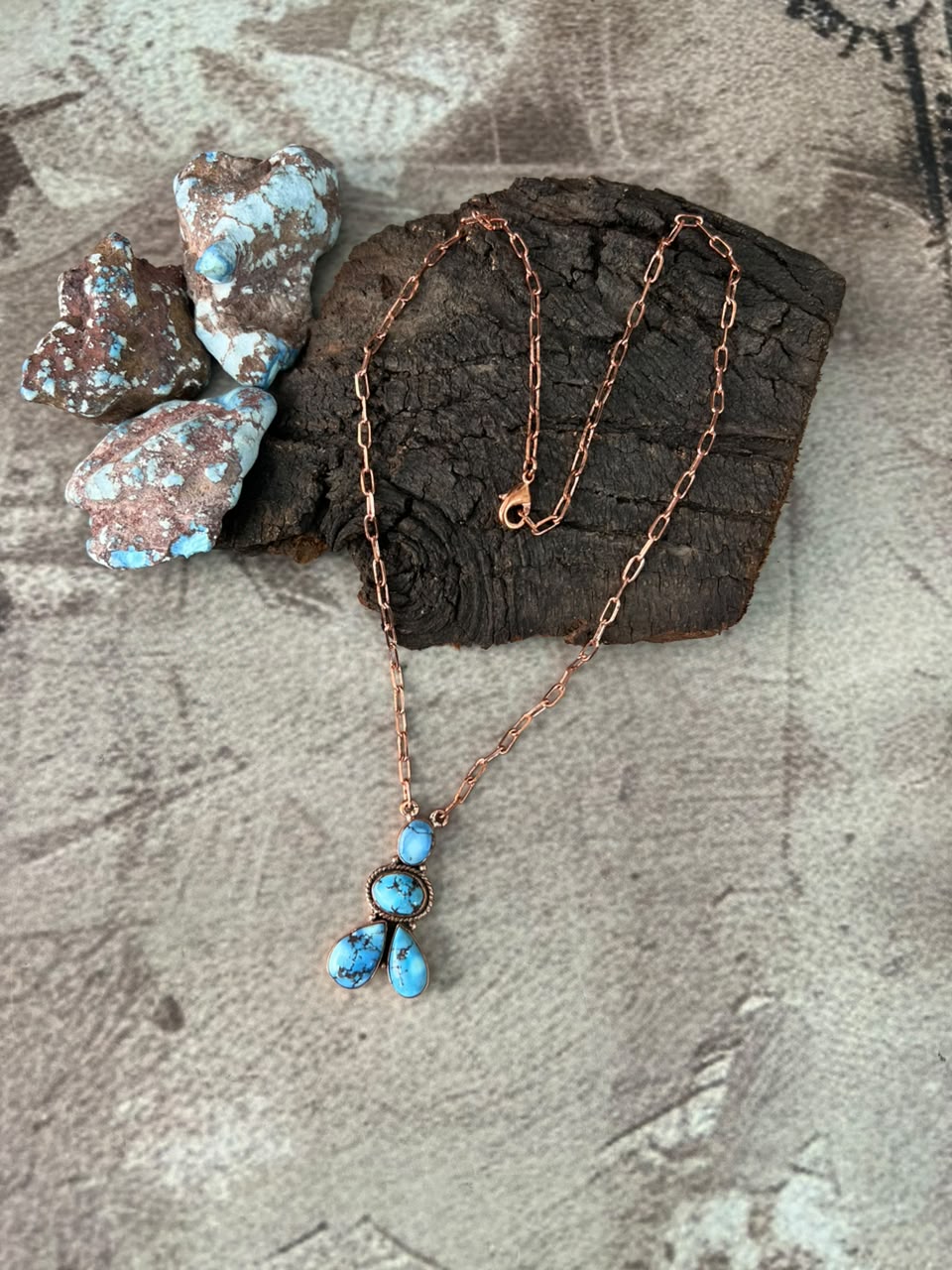 Handmade Golden Hills Turquoise Copper Collection: Necklace Signed Nizhoni
