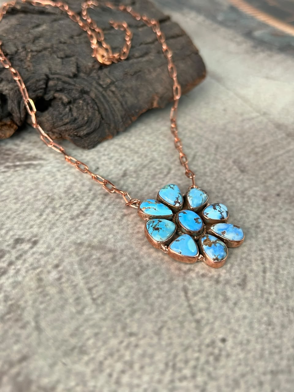 Handmade Golden Hills Turquoise Copper Collection: Necklace Signed Nizhoni