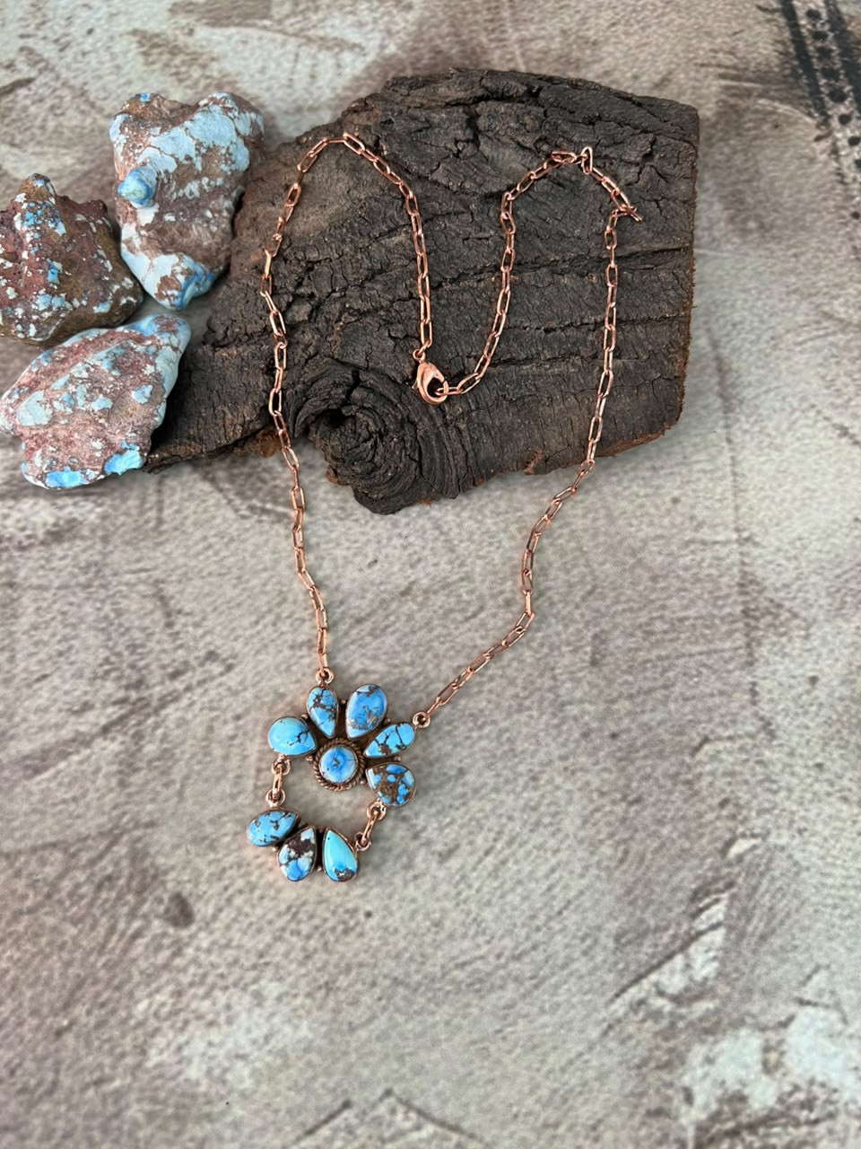 Handmade Golden Hills Turquoise Copper Collection: Necklace Signed Nizhoni