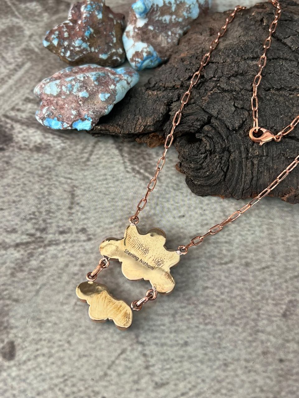 Handmade Golden Hills Turquoise Copper Collection: Necklace Signed Nizhoni
