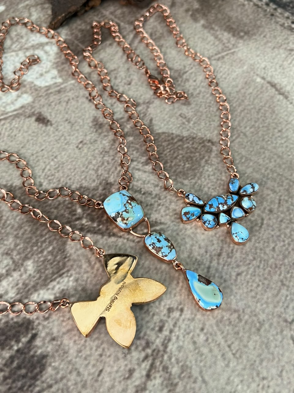 Handmade Golden Hills Turquoise Copper Collection: Necklace Signed Nizhoni