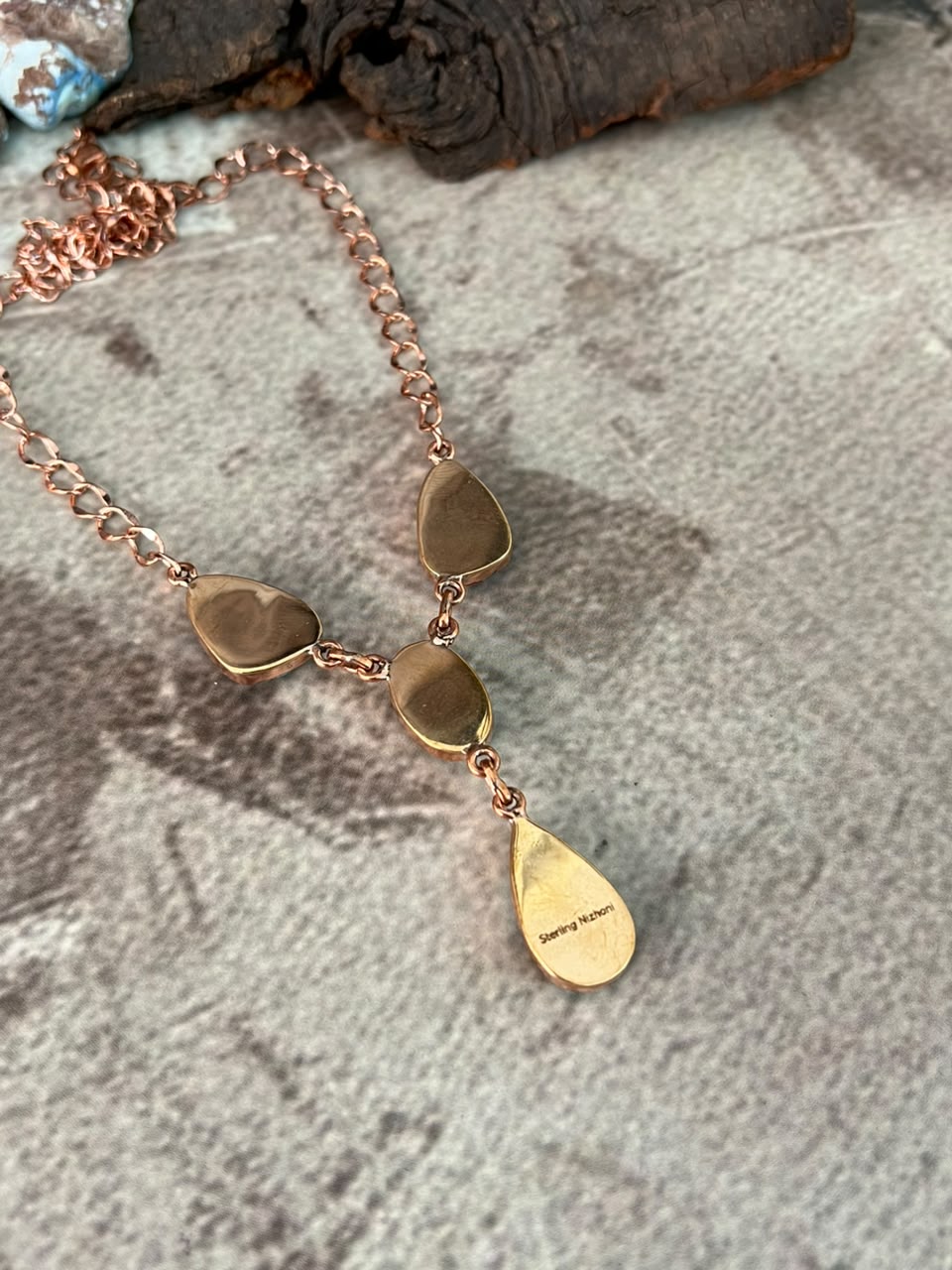 Handmade Golden Hills Turquoise Copper Collection: Necklace Signed Nizhoni