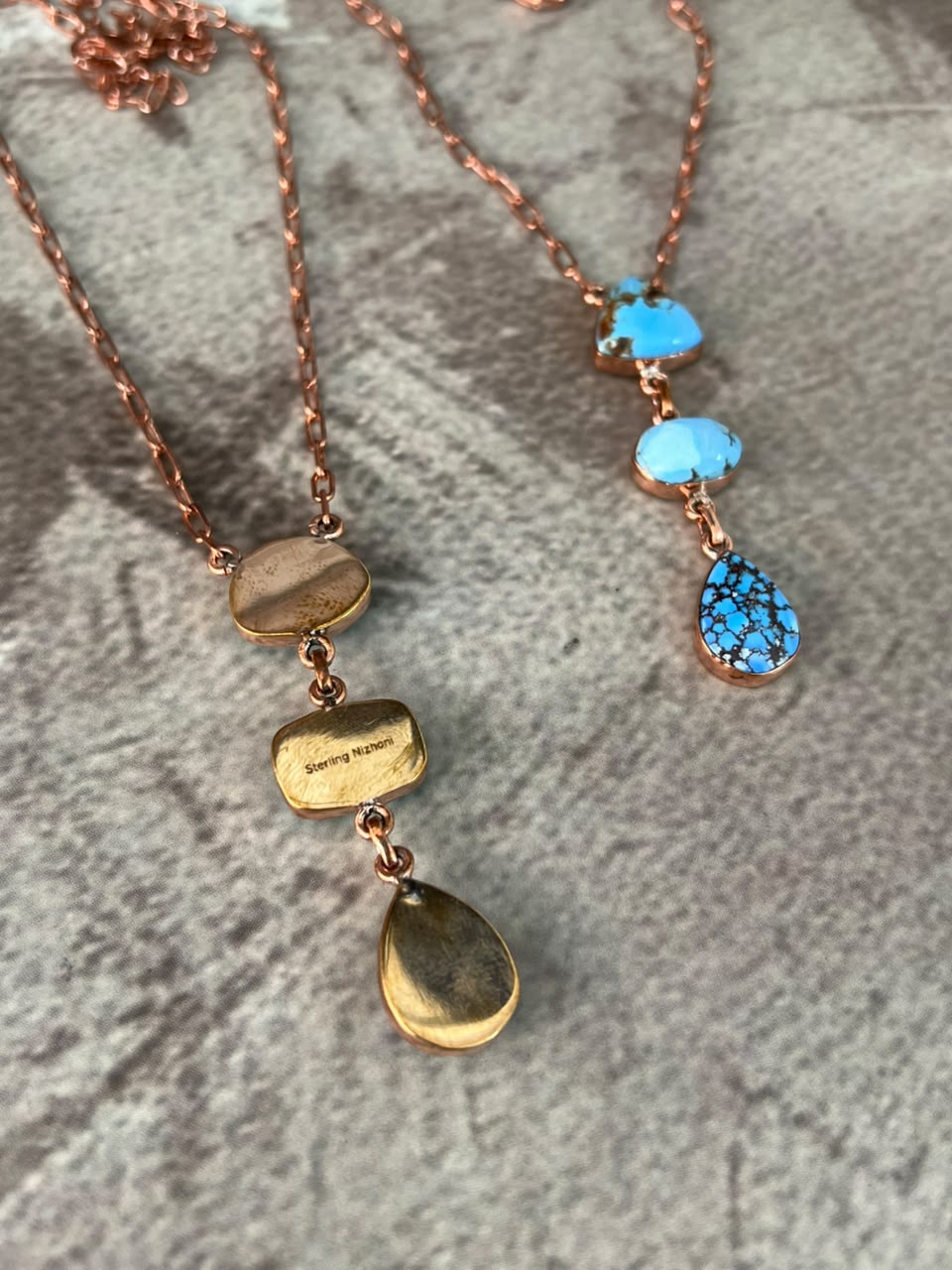 Handmade Golden Hills Turquoise Copper Collection: Necklace Signed Nizhoni