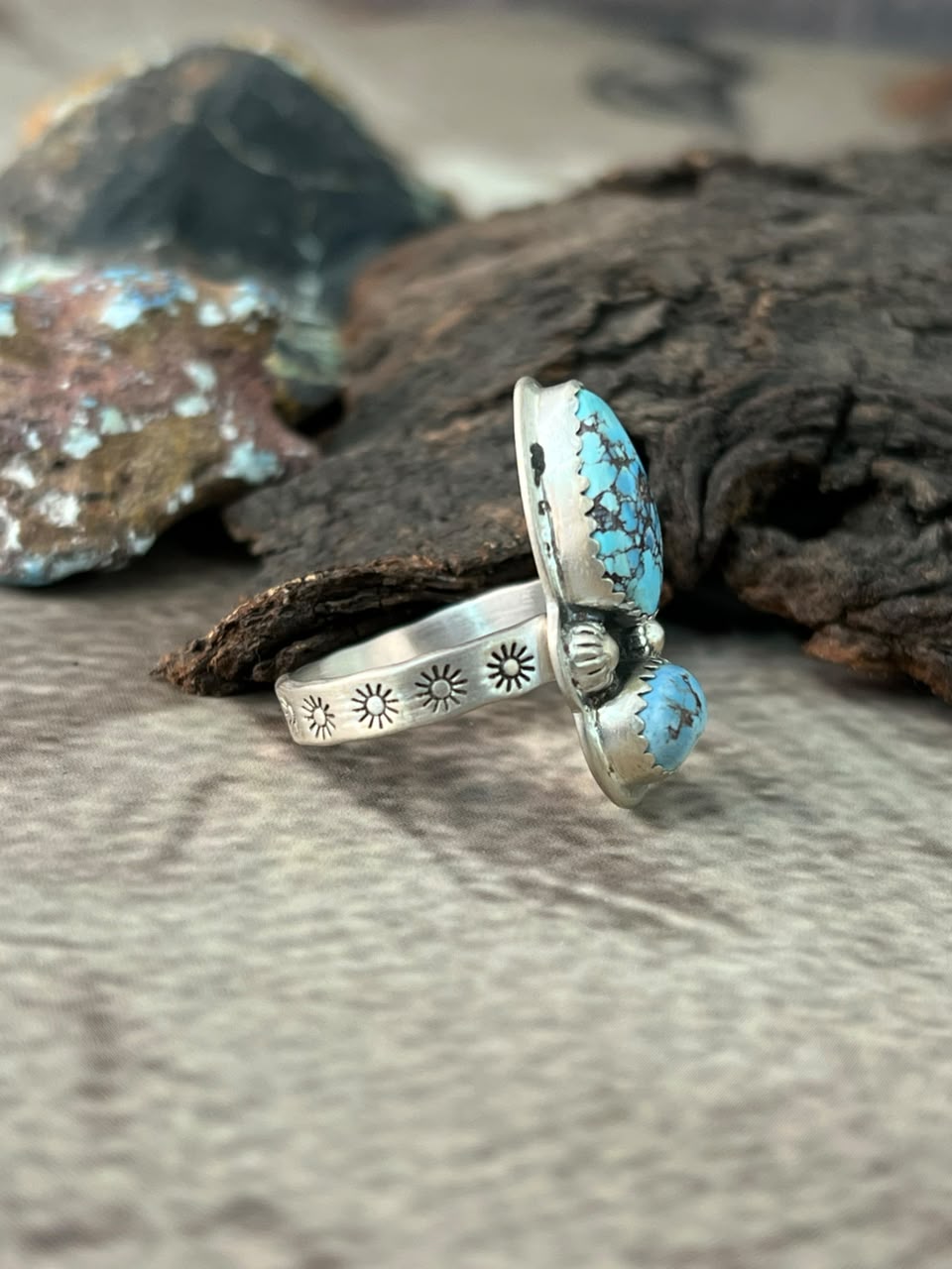 Handmade Sterling Silver Golden Hills Turquoise Adjustable Ring Signed Nizhoni