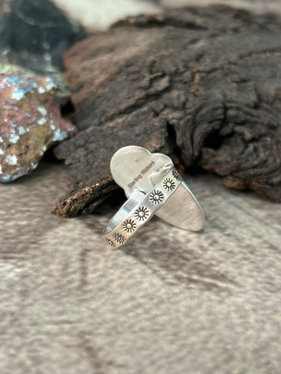 Handmade Sterling Silver Golden Hills Turquoise Adjustable Ring Signed Nizhoni