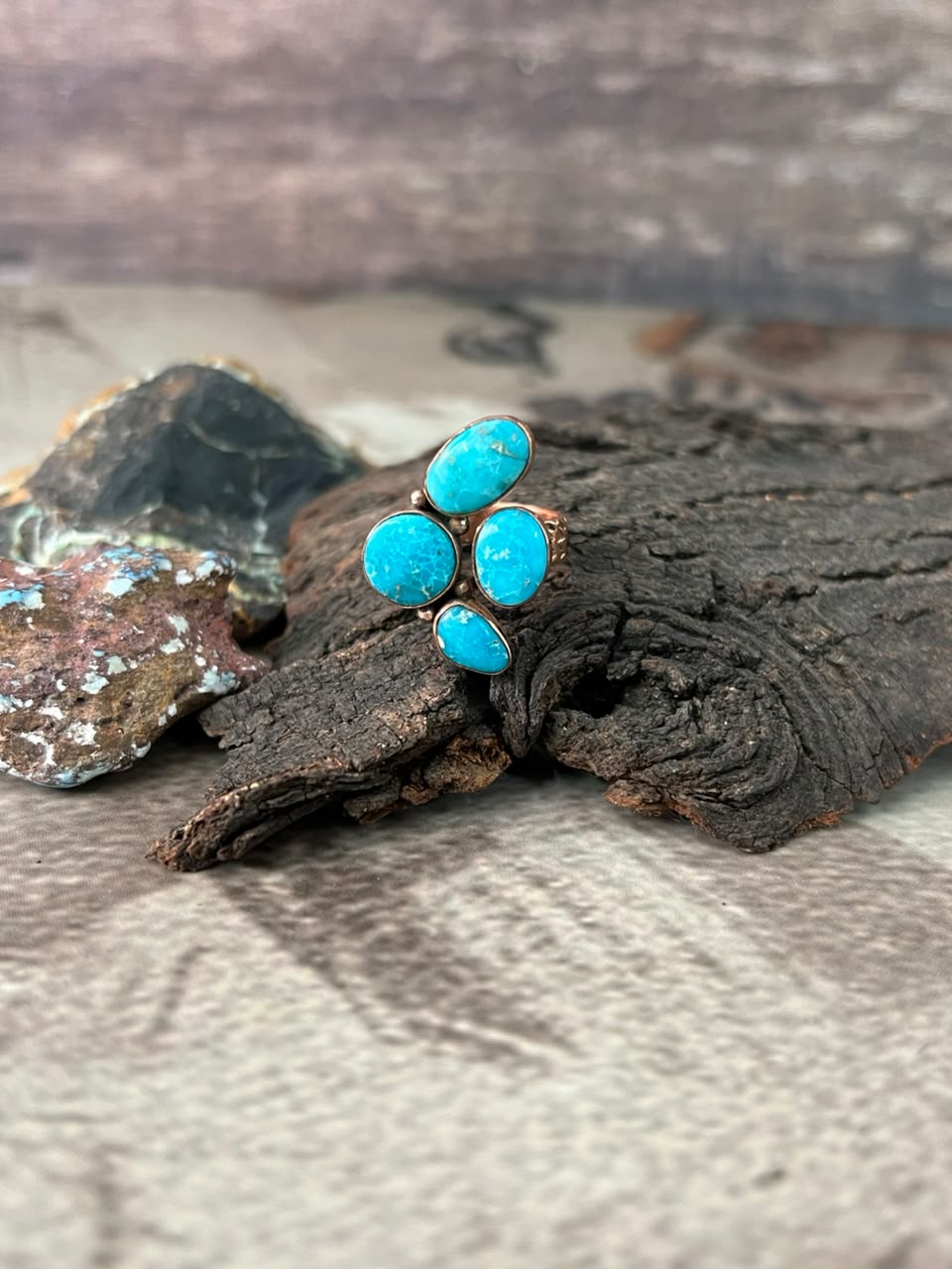 Handmade White Water Turquoise Copper Collection: Adjustable Ring Signed Nizhoni