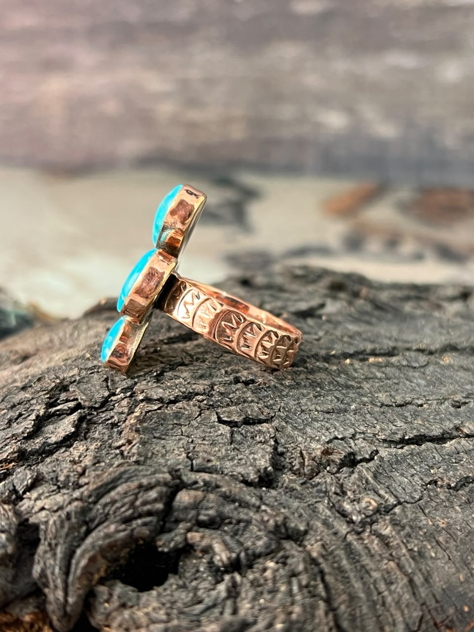 Handmade White Water Turquoise Copper Collection: Adjustable Ring Signed Nizhoni