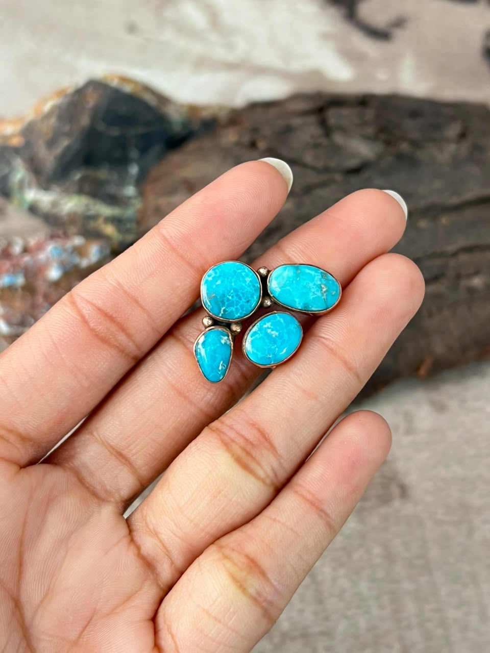 Handmade White Water Turquoise Copper Collection: Adjustable Ring Signed Nizhoni