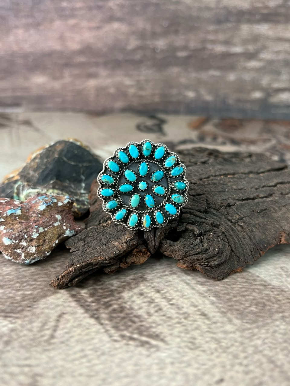 Handmade Sterling Silver Kingman Turquoise Adjustable Ring Signed Nizhoni