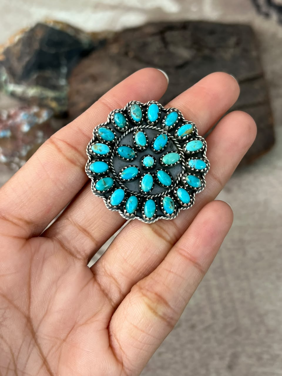Handmade Sterling Silver Kingman Turquoise Adjustable Ring Signed Nizhoni