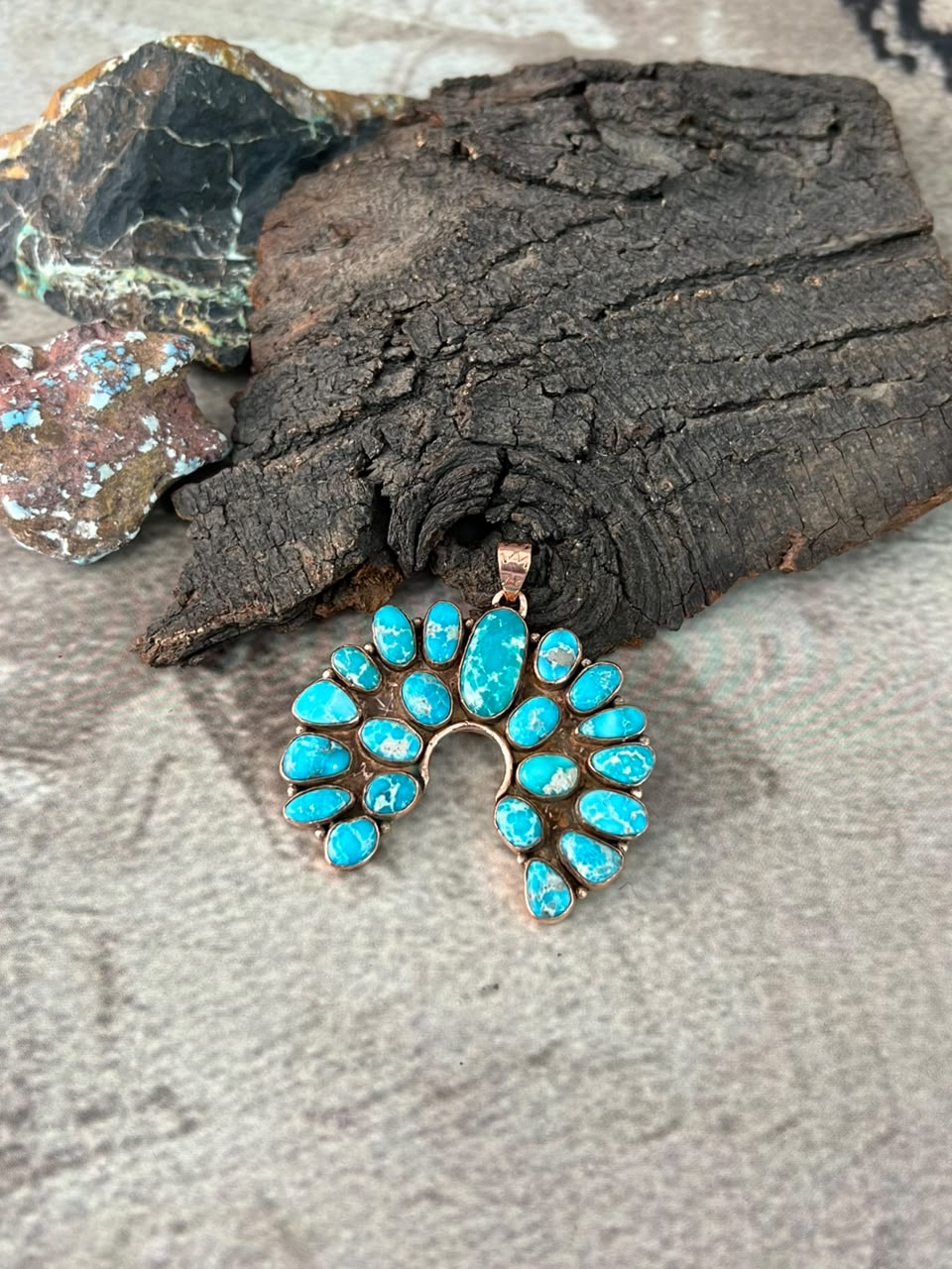 Handmade White Water Turquoise Copper Collection: Naja Pendant Signed Nizhoni