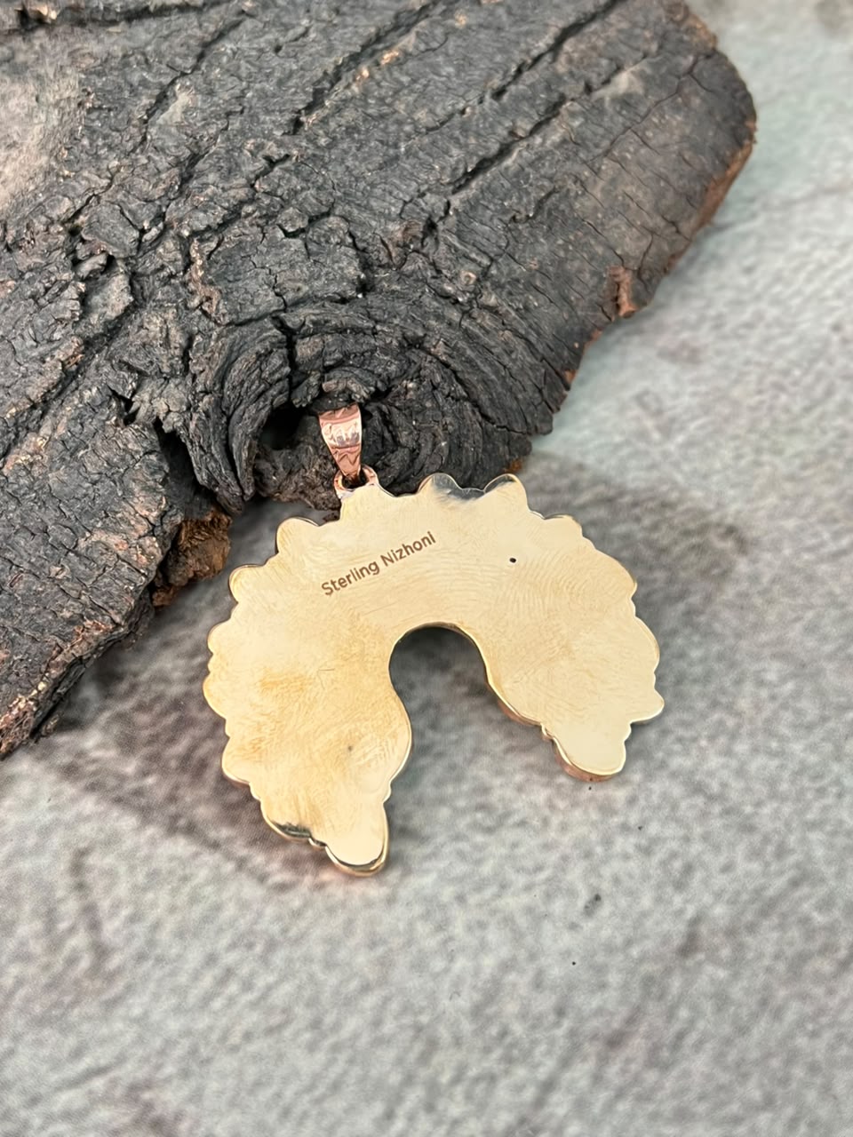 Handmade White Water Turquoise Copper Collection: Naja Pendant Signed Nizhoni