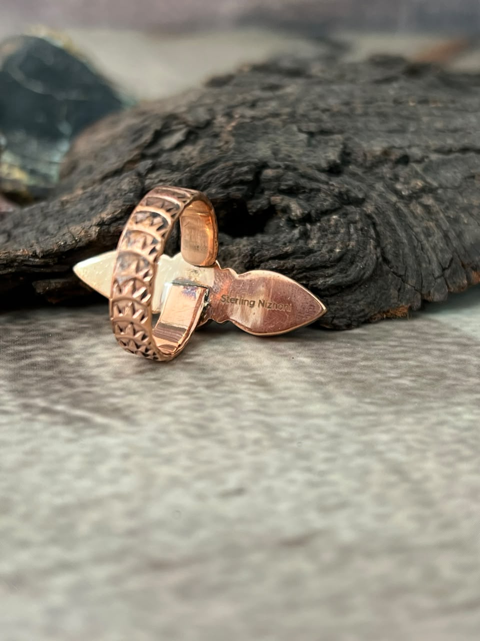 Handmade White Water Turquoise Copper Collection: Adjustable Ring Signed Nizhoni