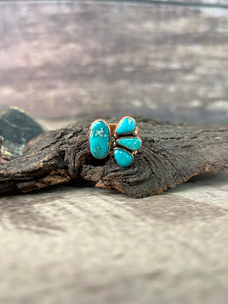 Handmade White Water Turquoise Copper Collection: Adjustable Ring Signed Nizhoni