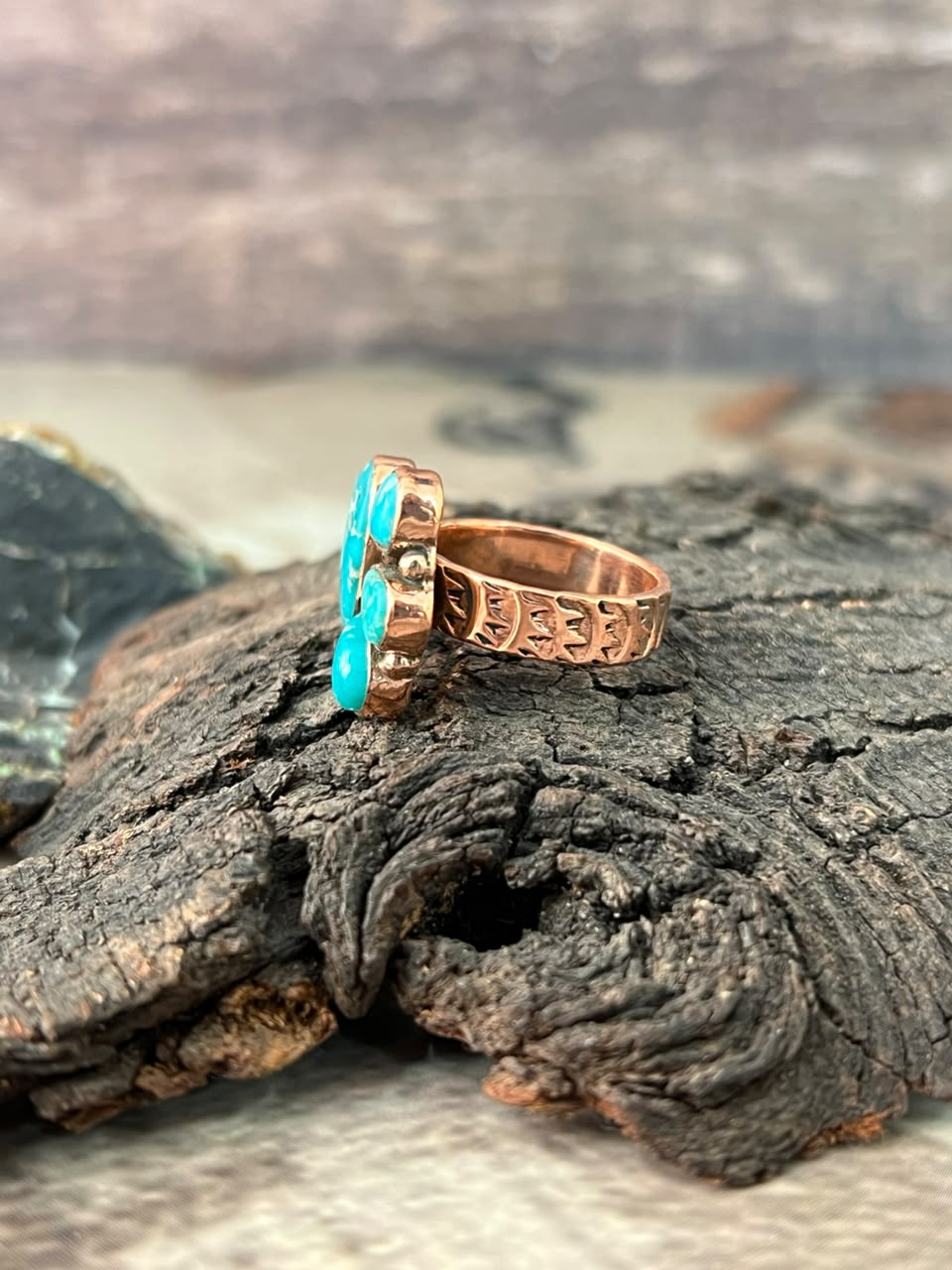 Handmade White Water Turquoise Copper Collection: Adjustable Ring Signed Nizhoni