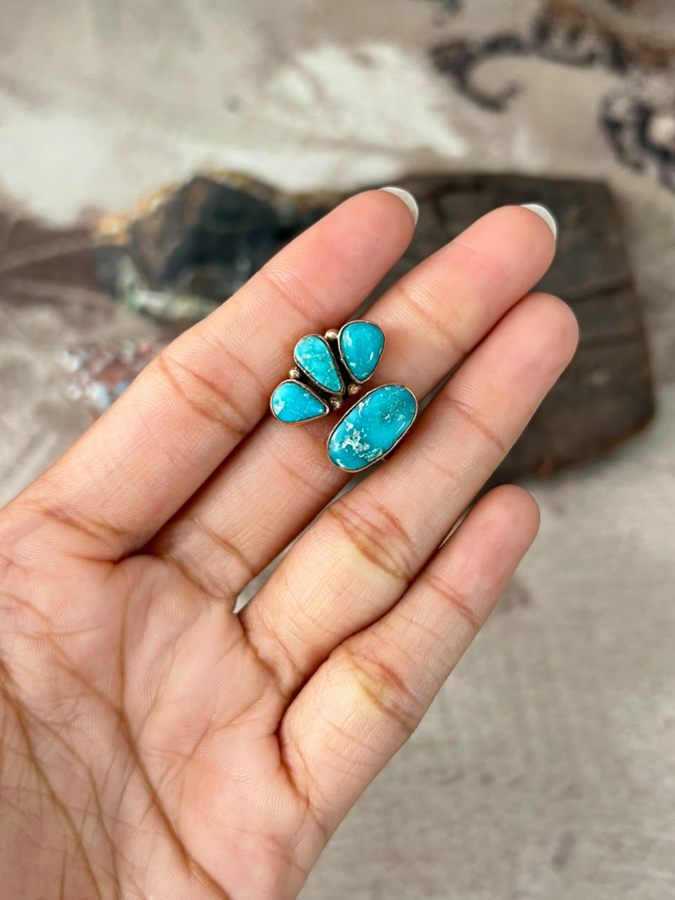Handmade White Water Turquoise Copper Collection: Adjustable Ring Signed Nizhoni