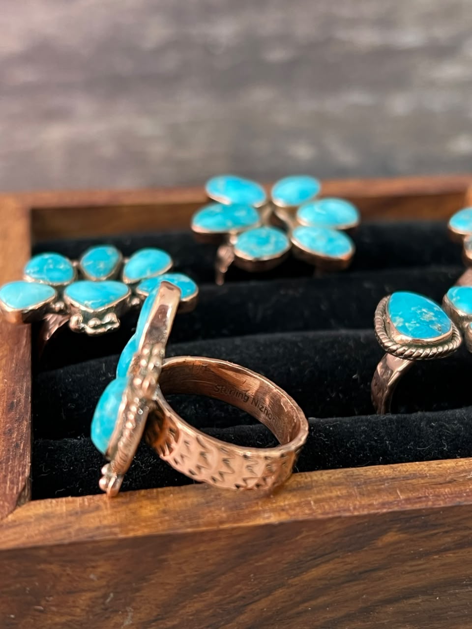 Handmade White Water Turquoise Copper Collection: Adjustable Ring Signed Nizhoni