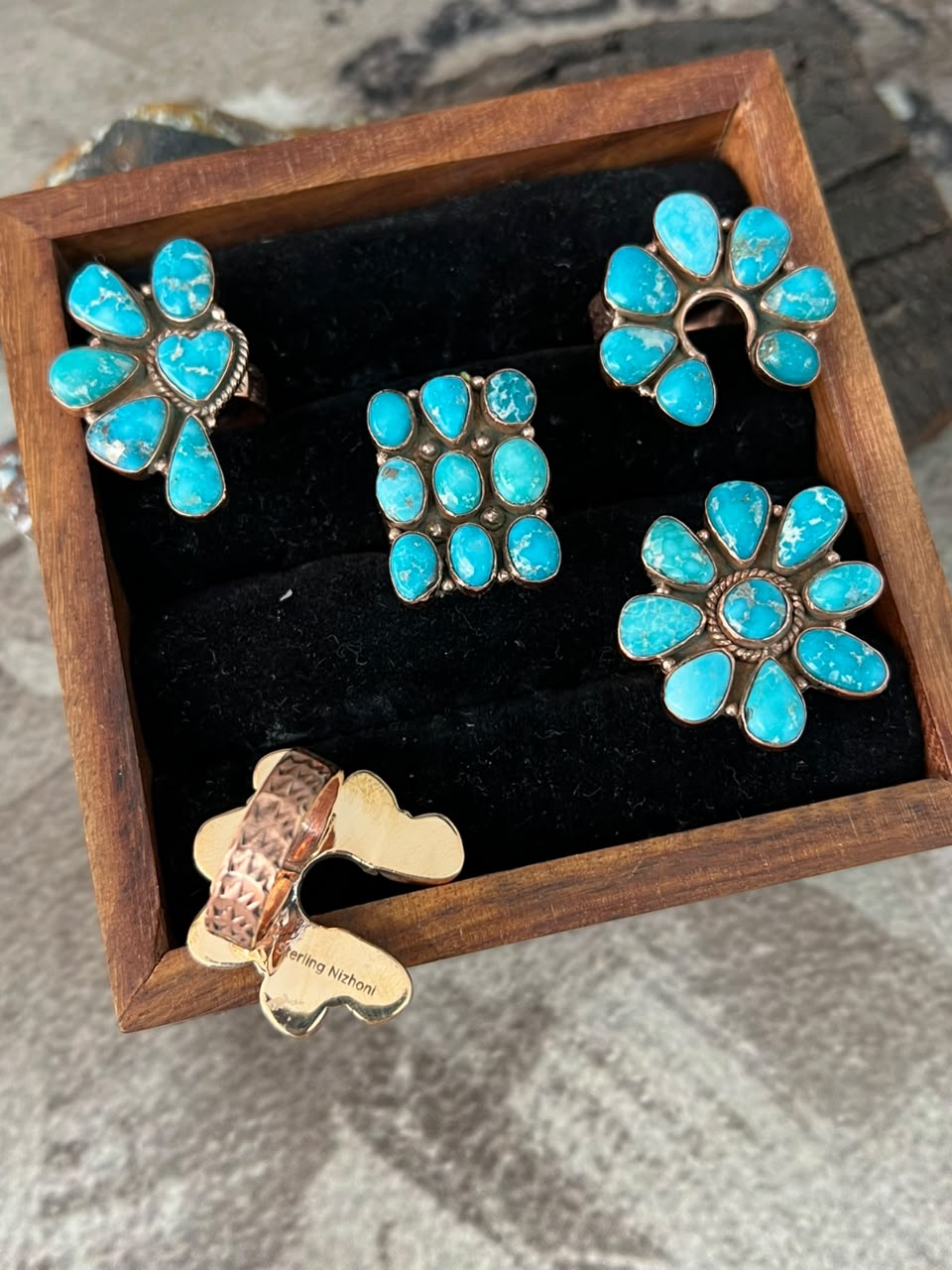 Handmade White Water Turquoise Copper Collection: Adjustable Ring Signed Nizhoni