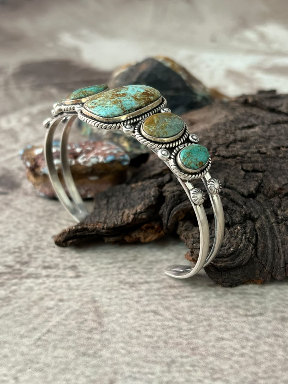 Handmade Sterling Silver Number 8 Turquoise Cuff Bracelet Signed Nizhoni