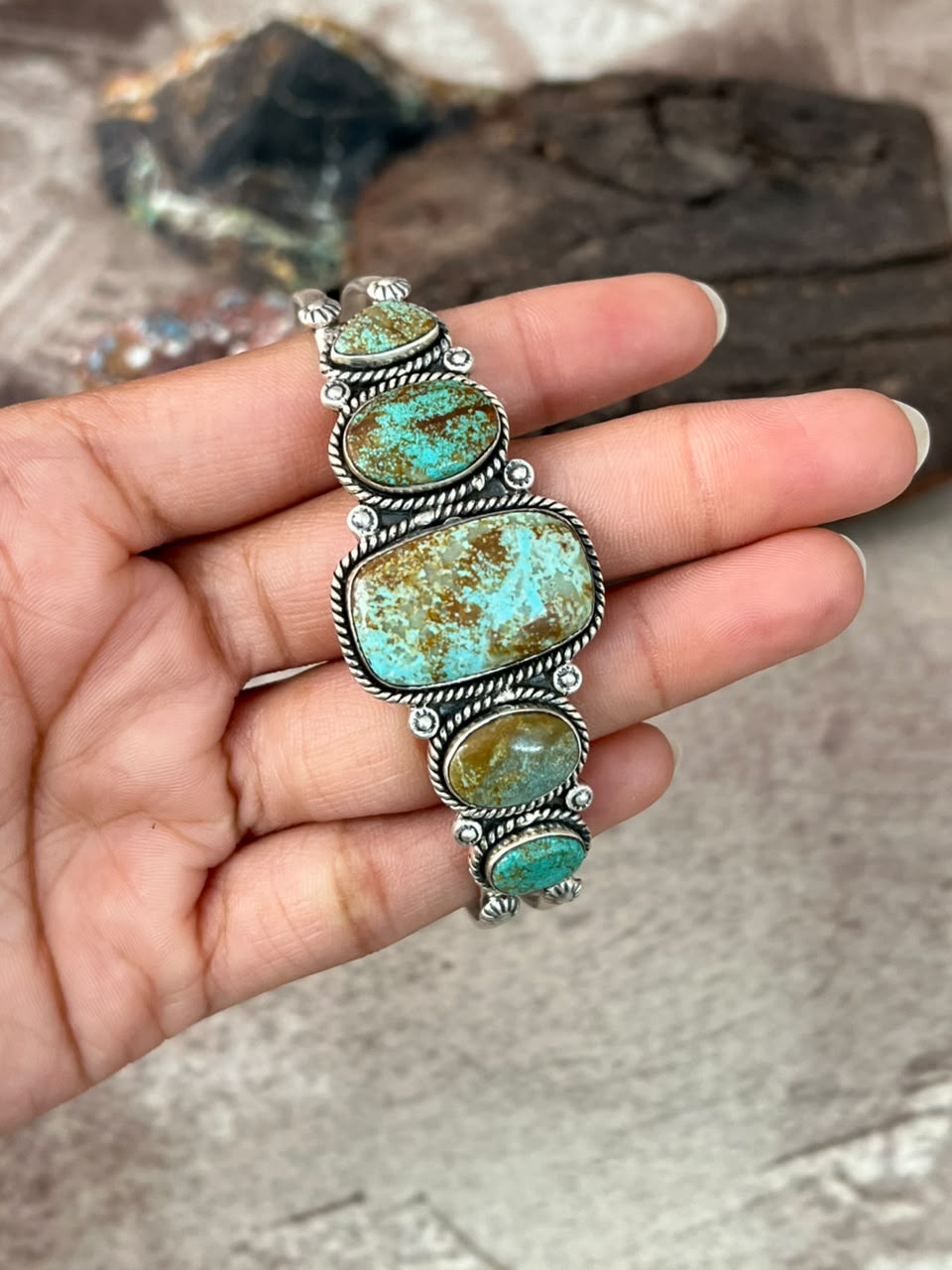 Handmade Sterling Silver Number 8 Turquoise Cuff Bracelet Signed Nizhoni