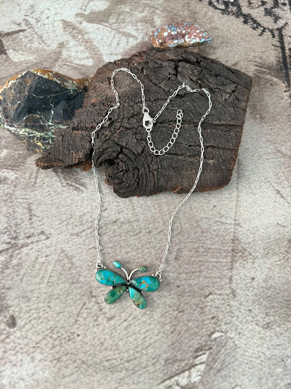 Handmade Sterling Silver Kingman Turquoise Butterfly Necklace Signed Nizhoni