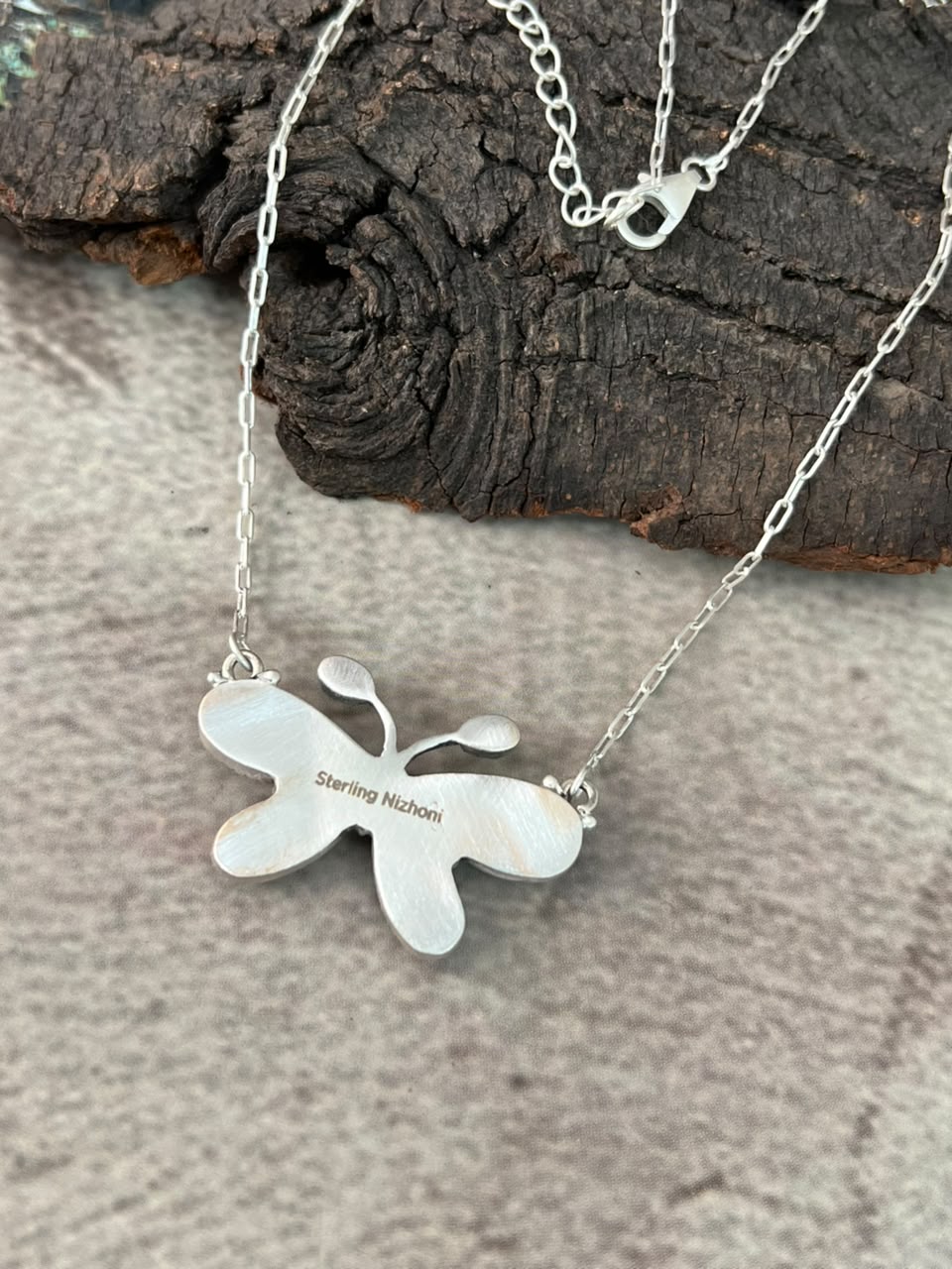 Handmade Sterling Silver Kingman Turquoise Butterfly Necklace Signed Nizhoni
