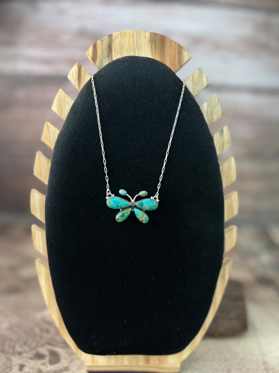 Handmade Sterling Silver Kingman Turquoise Butterfly Necklace Signed Nizhoni