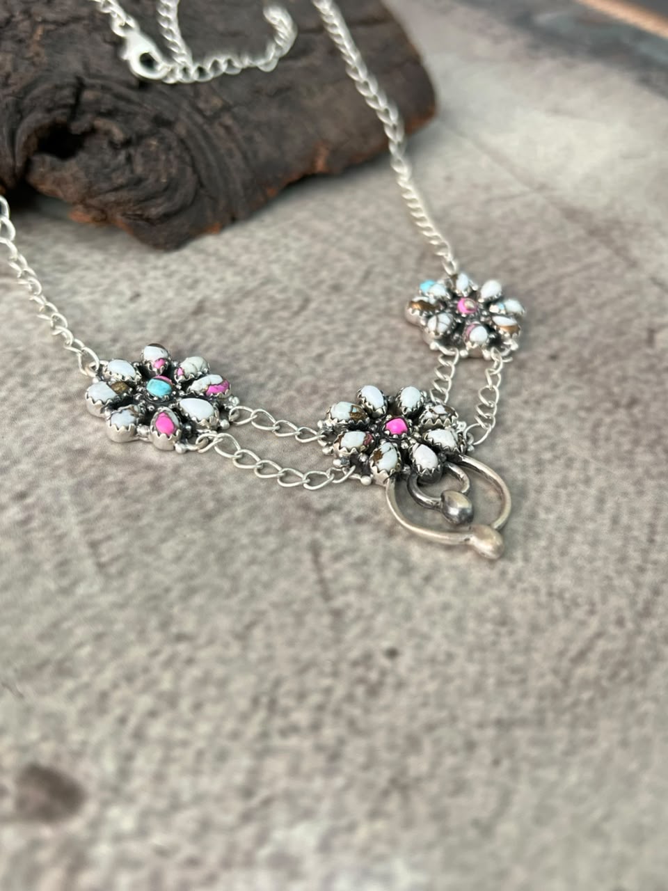 Handmade Sterling Silver Cotton Candy Necklace Signed Nizhoni