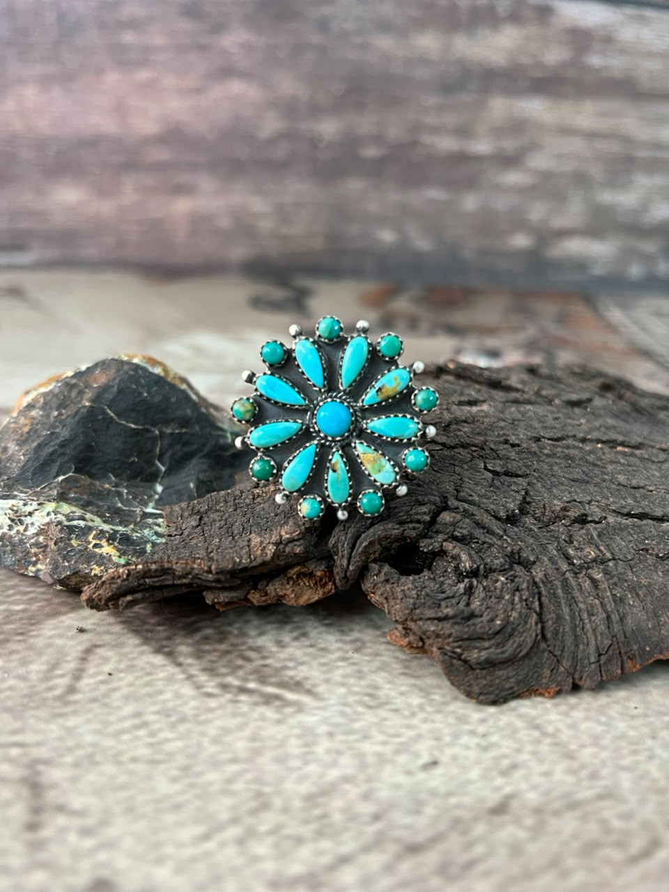 Handmade Sterling Silver Kingman Turquoise Adjustable Ring Signed Nizhoni