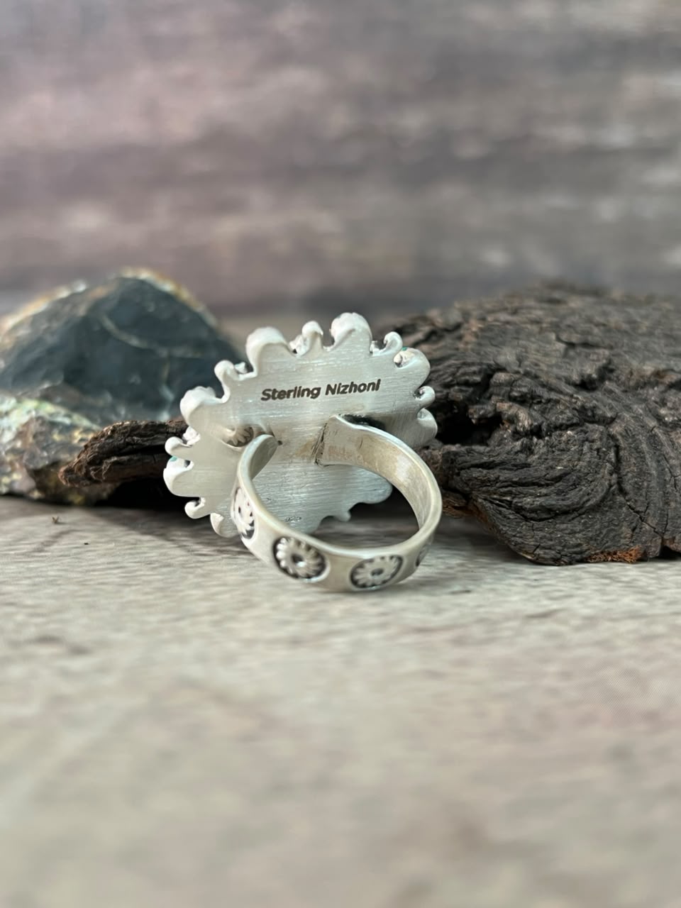 Handmade Sterling Silver Kingman Turquoise Adjustable Ring Signed Nizhoni