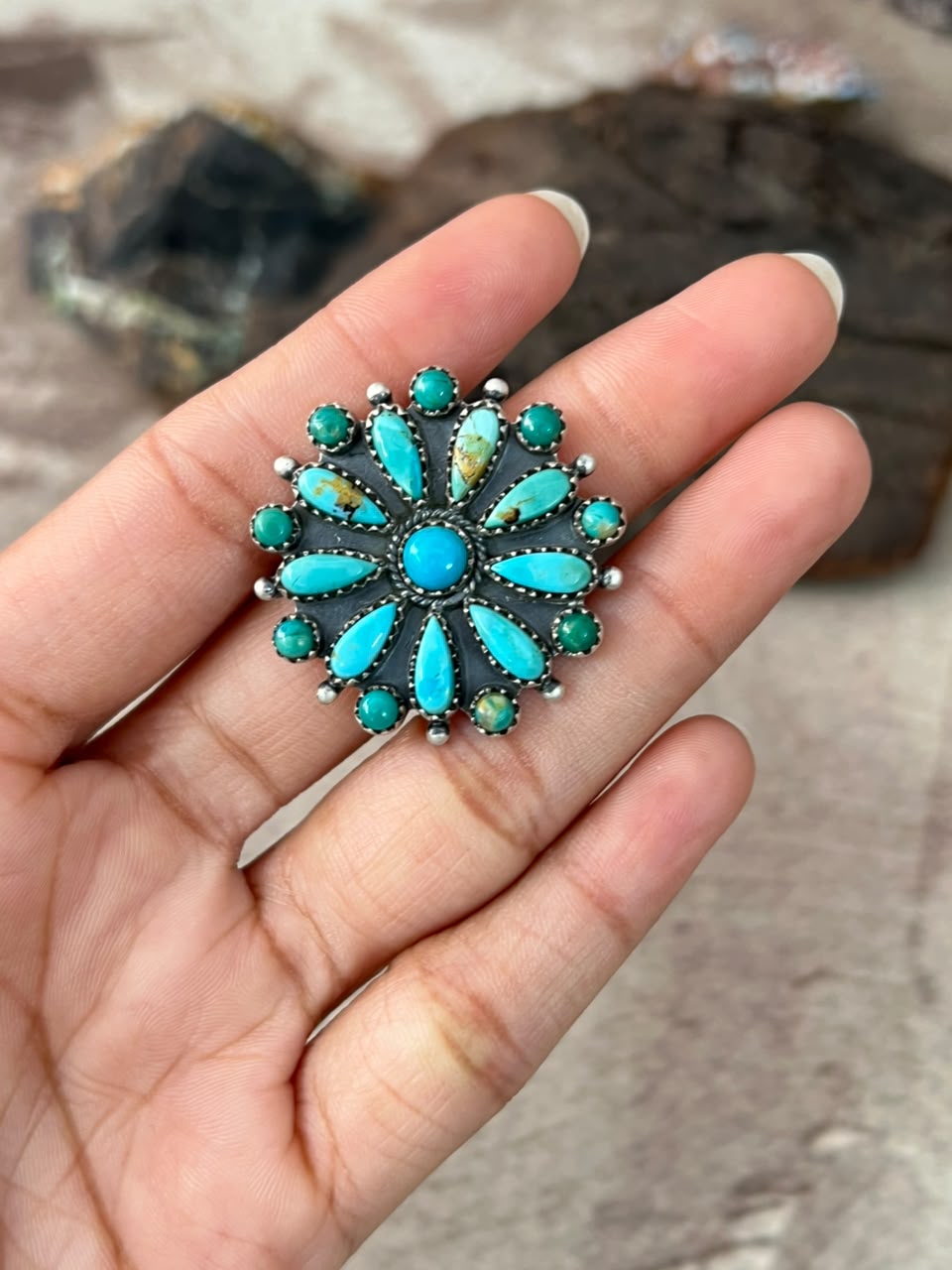 Handmade Sterling Silver Kingman Turquoise Adjustable Ring Signed Nizhoni