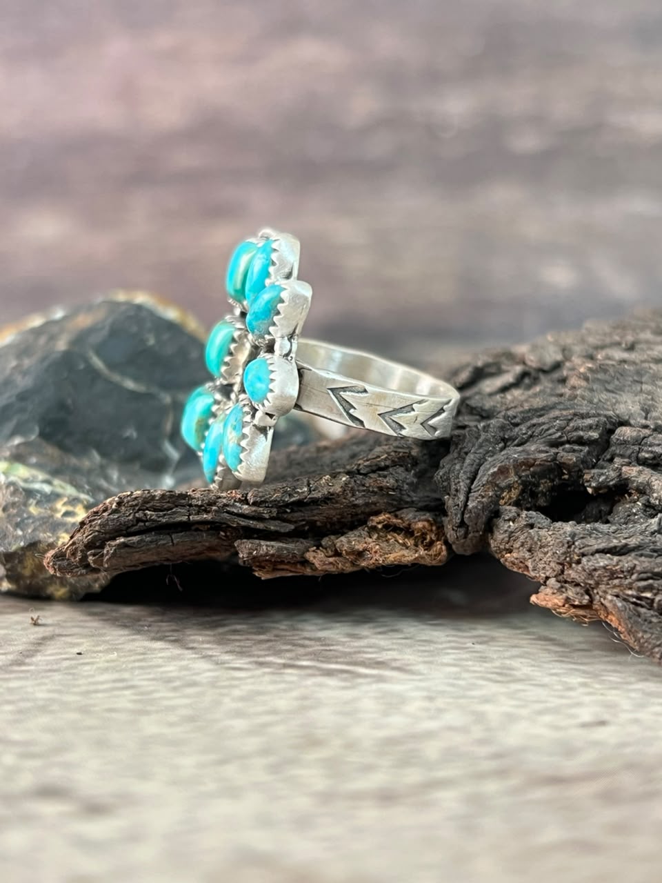 Handmade Sterling Silver Kingman Turquoise Adjustable Ring Signed Nizhoni