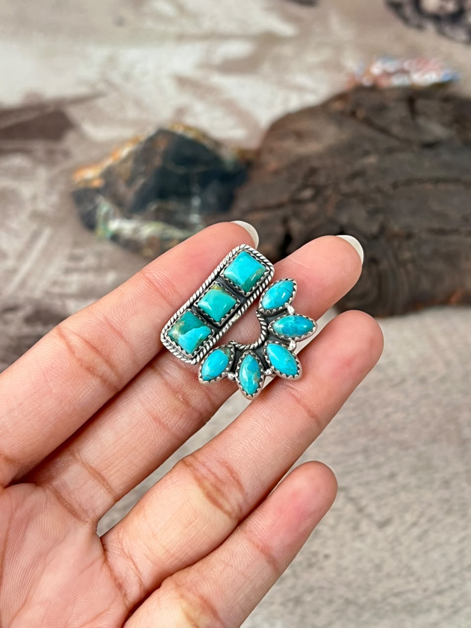Handmade Sterling Silver Kingman Turquoise Adjustable Ring Signed Nizhoni