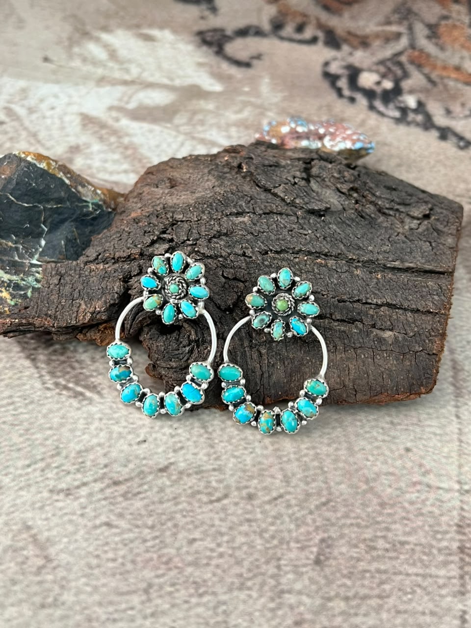 Handmade Sterling Silver Kingman Turquoise Post Earrings Signed Nizhoni