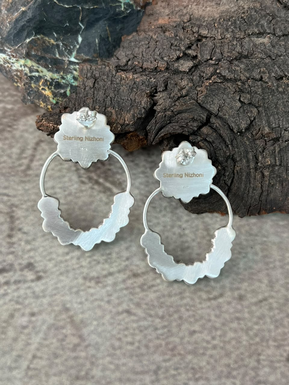 Handmade Sterling Silver Kingman Turquoise Post Earrings Signed Nizhoni