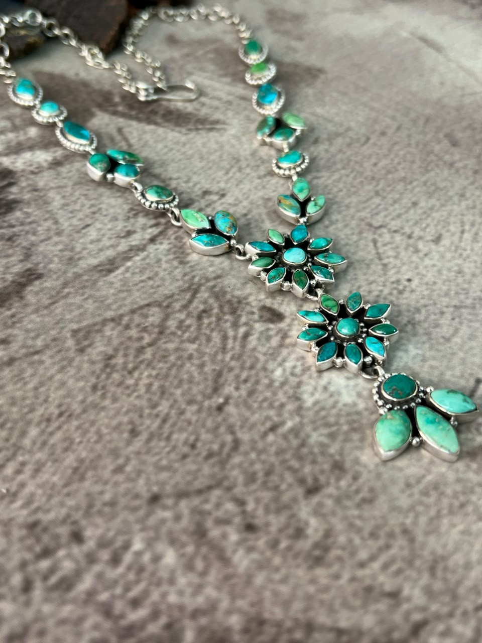 Handmade Sterling Silver Emerald Valley Turquoise Collection: Necklace Signed Nizhoni