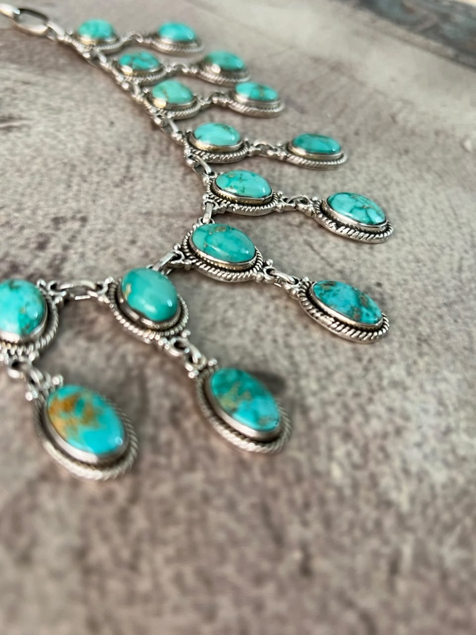 Handmade Sterling Silver Emerald Valley Turquoise Collection: Necklace Signed Nizhoni