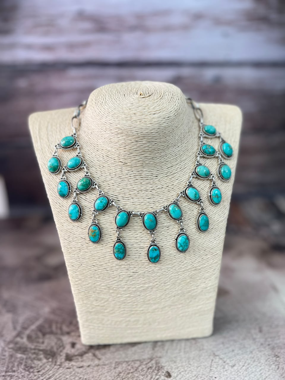 Handmade Sterling Silver Emerald Valley Turquoise Collection: Necklace Signed Nizhoni