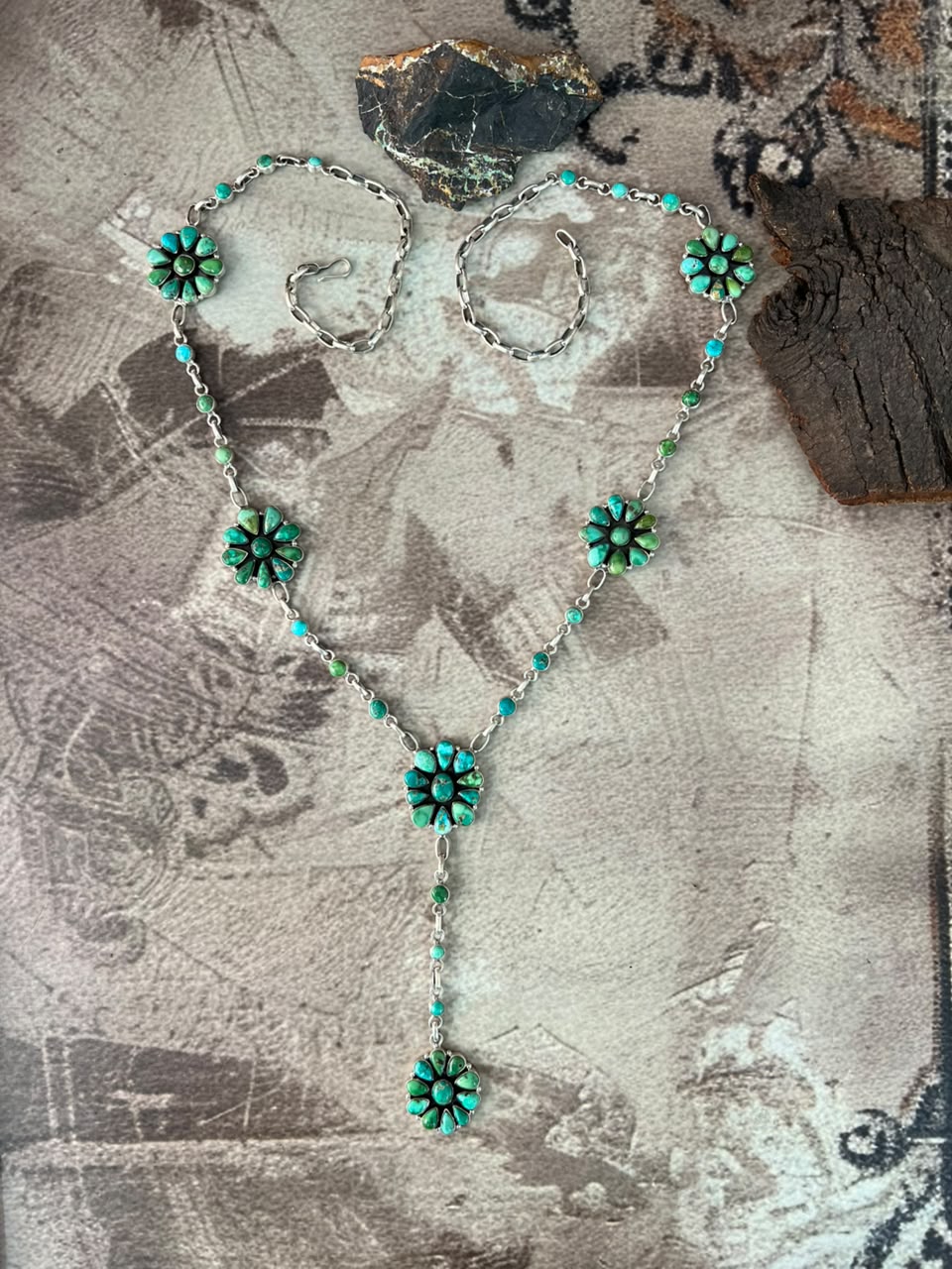 Handmade Sterling Silver Emerald Valley Turquoise Collection: Necklace Signed Nizhoni
