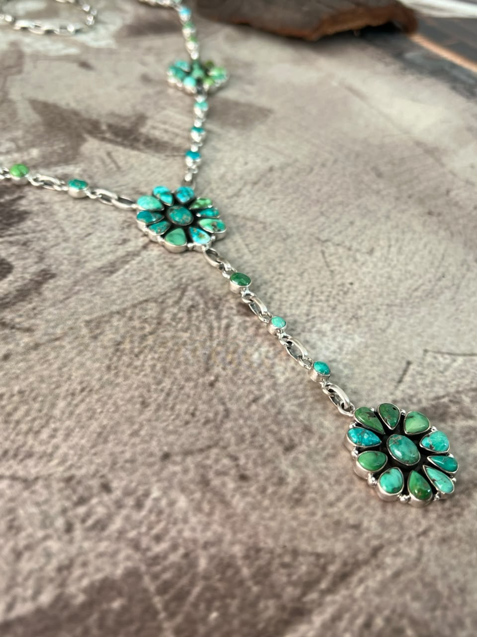 Handmade Sterling Silver Emerald Valley Turquoise Collection: Necklace Signed Nizhoni