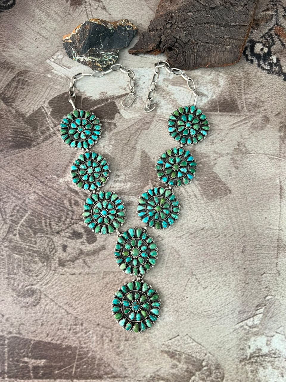 Handmade Sterling Silver Emerald Valley Turquoise Collection: Necklace Signed Nizhoni
