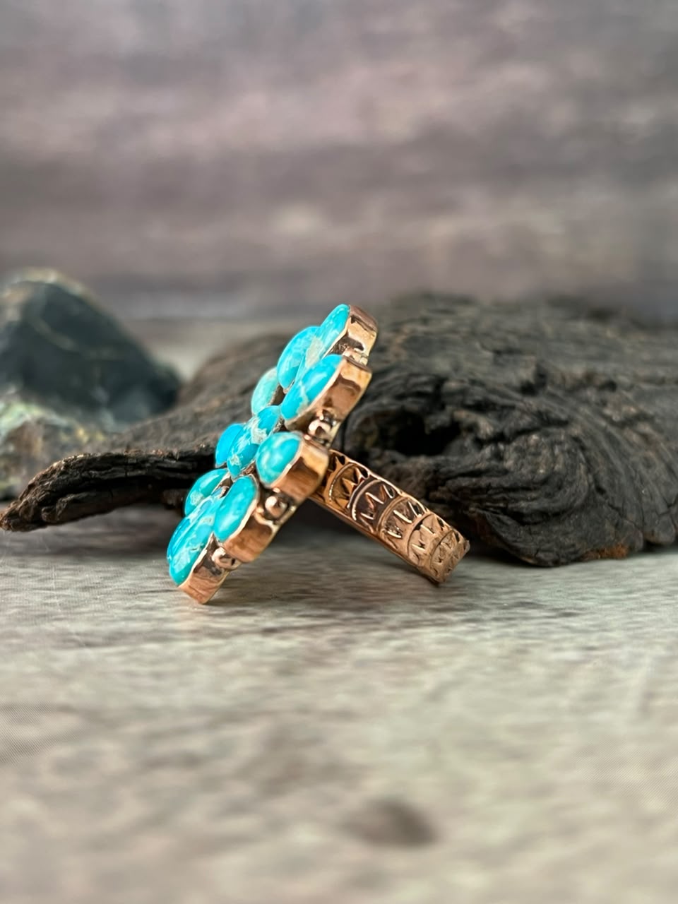Handmade White Water Turquoise Copper Collection: Adjustable Ring Signed Nizhoni