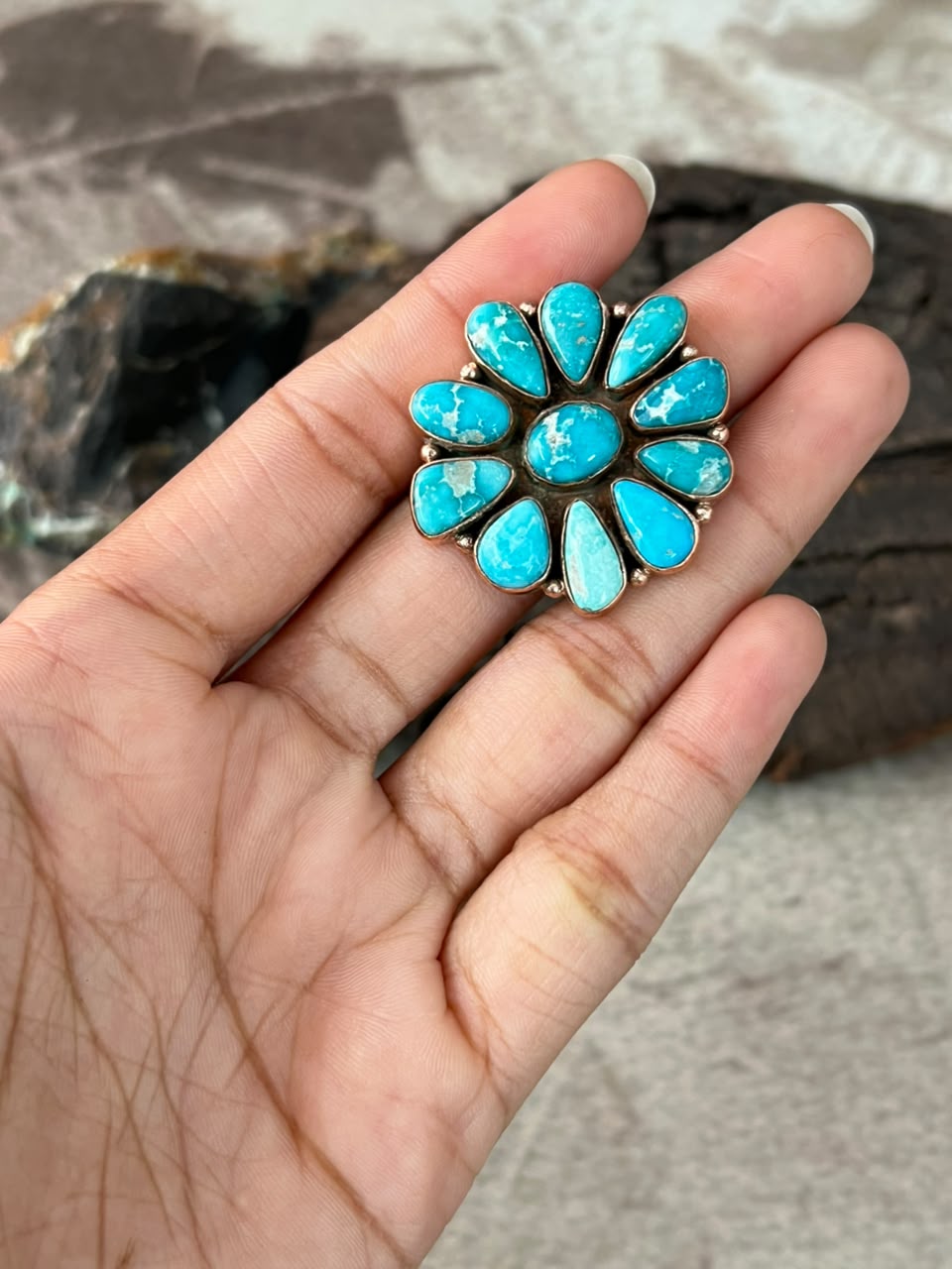 Handmade White Water Turquoise Copper Collection: Adjustable Ring Signed Nizhoni