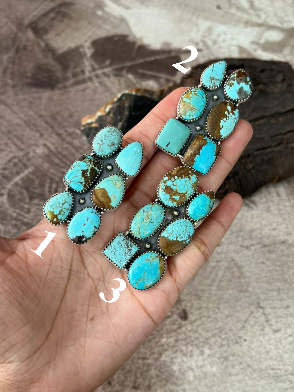 Handmade Sterling Silver Golden Hills Turquoise and Number 8 Turquoise Adjustable Ring Signed Nizhoni